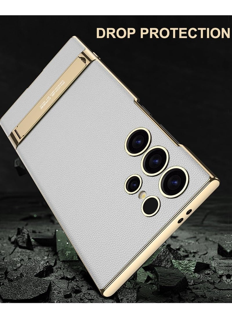 General - Case Compatible with Samsung Galaxy S24 Ultra Vegan Leather Case with 4 Modes Adjustable Kickstand, Thin Flexible Soft Grip Luxury Vegan Slim Protective Shockproof Phone Case - Image 1