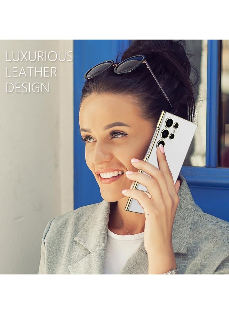 General - Case Compatible with Samsung Galaxy S24 Ultra Vegan Leather Case with 4 Modes Adjustable Kickstand, Thin Flexible Soft Grip Luxury Vegan Slim Protective Shockproof Phone Case - Image 1
