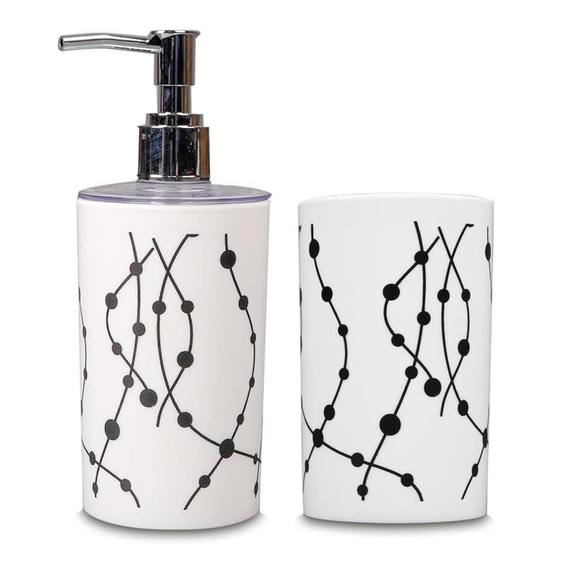 SHENRON Toothbrush Holder and Handwash Liquid Dispenser for Wash Basin, Bathroom and Sink, Bathroom Accessories Set for Utility and Bathroom Décor with Dot Design (White) - Image 1