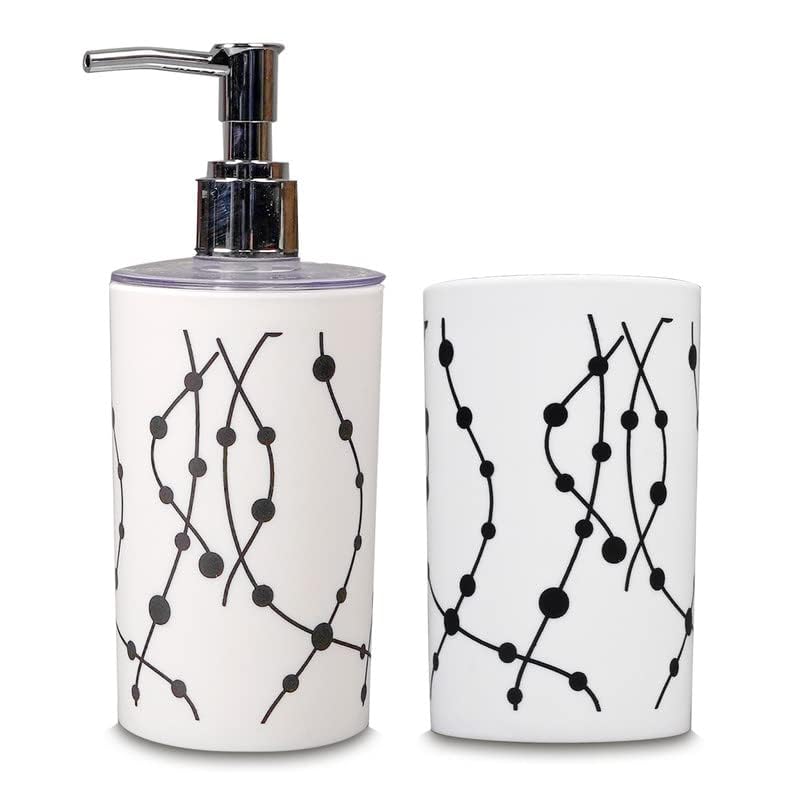 SHENRON Toothbrush Holder and Handwash Liquid Dispenser for Wash Basin, Bathroom and Sink, Bathroom Accessories Set for Utility and Bathroom Décor with Dot Design (White) - Image 2