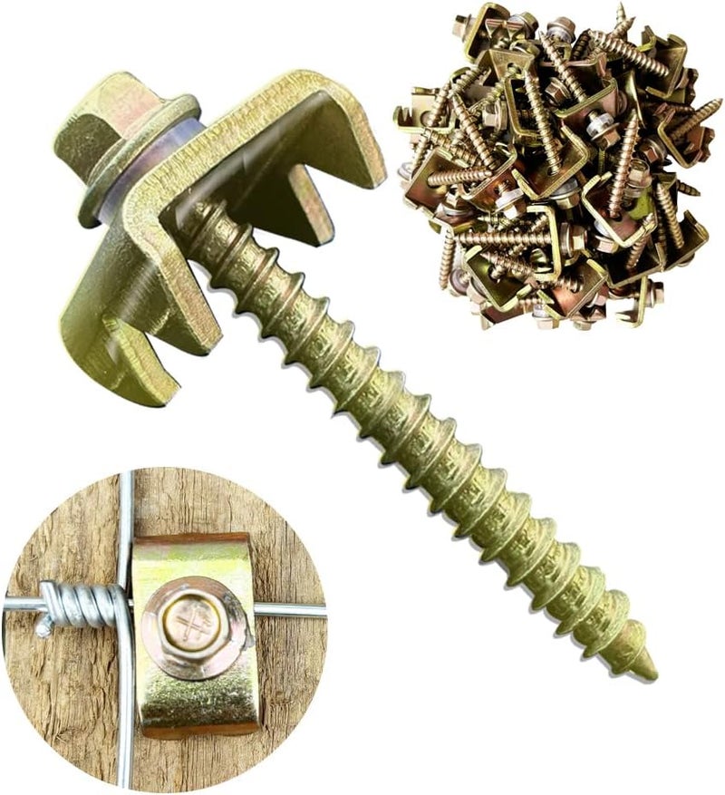 LOVEERCT 100Pcs Fence Staples, Reusable Wire Fence Staples Fasteners for Mesh and Woven Fencing, Reuse Fence Nails Screws for Chicken Wire Fencing, Faster and Easier for Repairing Wire Fence - Image 1