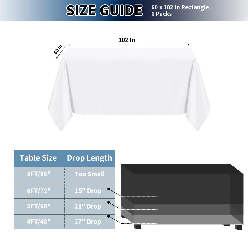 PureFit 6 Pack Rectangle White Table Cloths 60 x 102 Inch for 6Ft Tables, Stain and Wrinkle Resistant Table Linens for Home Use, Wedding, Party, Banquet and Camping - Image 4