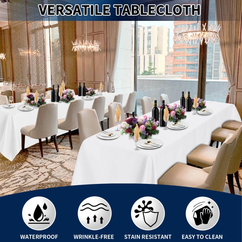 PureFit 6 Pack Rectangle White Table Cloths 60 x 102 Inch for 6Ft Tables, Stain and Wrinkle Resistant Table Linens for Home Use, Wedding, Party, Banquet and Camping - Image 3