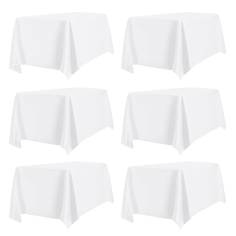 PureFit 6 Pack Rectangle White Table Cloths 60 x 102 Inch for 6Ft Tables, Stain and Wrinkle Resistant Table Linens for Home Use, Wedding, Party, Banquet and Camping - Image 1