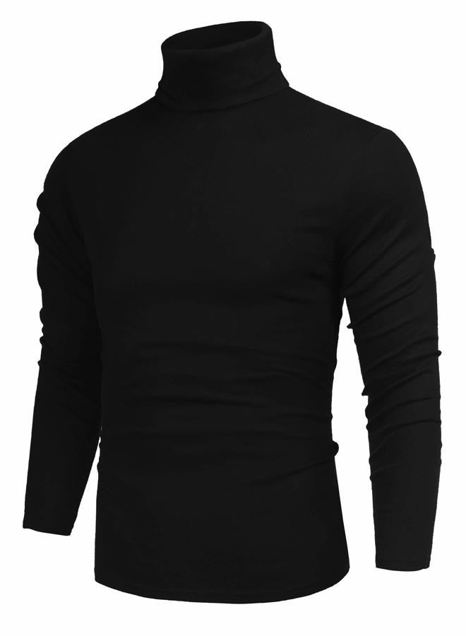 Poriff Mens Casual Basic Designed Knit Long Sleeve Slim Fit Knitwear Pullover Sweater Black S - Image 1