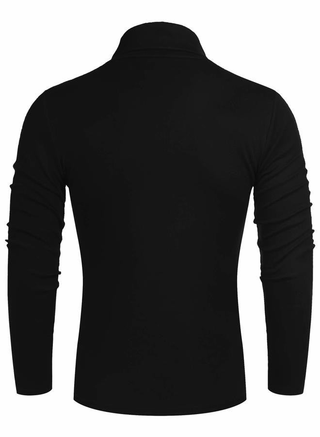 Poriff Mens Casual Basic Designed Knit Long Sleeve Slim Fit Knitwear Pullover Sweater Black S - Image 3