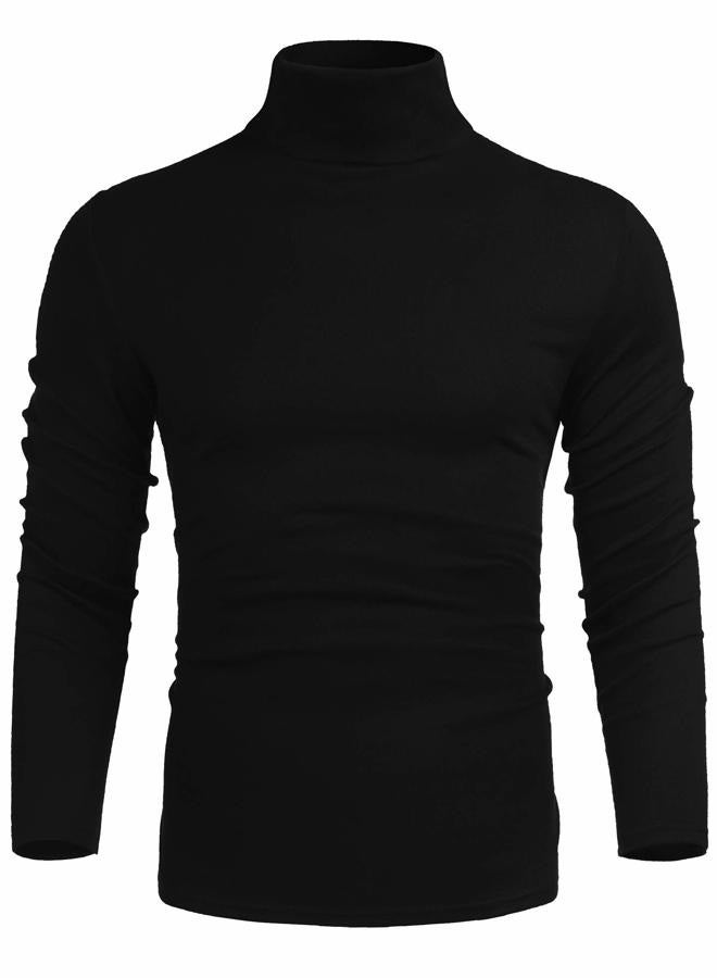 Poriff Mens Casual Basic Designed Knit Long Sleeve Slim Fit Knitwear Pullover Sweater Black S - Image 2
