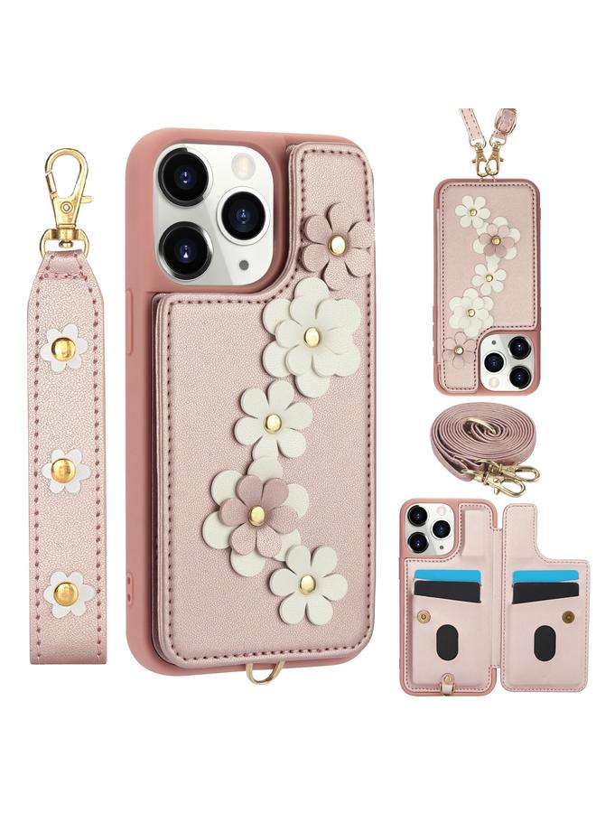 Zaboon Case For iPhone 11 Pro Max Crossbody Flower Pattern Leather Phone Case - Image 1