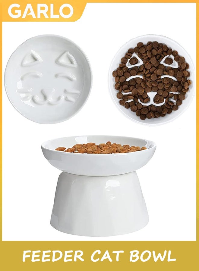 Garlo Raised Slow Feeder Cat Bowl, Ceramic Elevated Cat Slow Feeder, Healthy Eating for Wet & Dry Food, Sturdy & Grippy, Pet Puzzle Food Plate, Prevent Vomitting Indigestion, Dishwasher Safe - Image 1