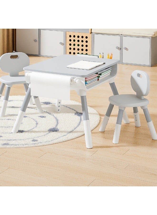 Marcolo Kids Table & 2 Chairs Adjustable Set – Kids’ Study, Play & Activity Desk – BPA-Free, Durable & Easy to Clean (Grey) - Image 1