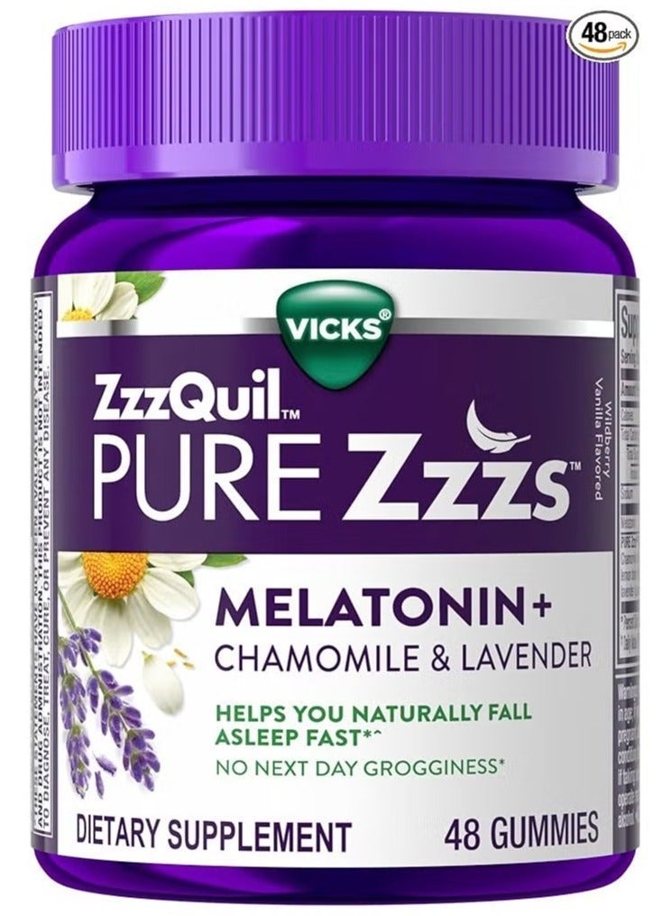 Vicks ZzzQuil PURE Zzzs, Melatonin+ Chamomile & Lavender, 48 Gummies - Image 3