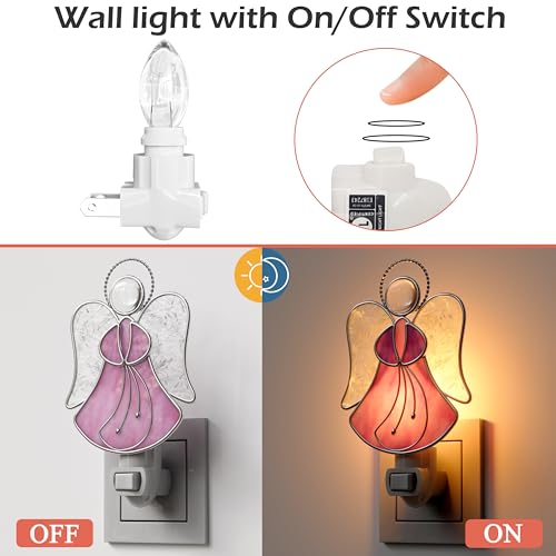 KUNDGLA Night Lights Plug into Wall,Stained Glass Pink Angel Plug in Night Light for Wall Socket Decorative Nightlight for Bedroom Hallway Kitchen Home Gifts for Mom Mother`s Day Birthday Christmas - Image 5