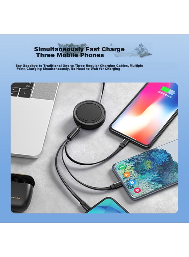 Masentek In-1 Retractable Data Cable Charging Line Fast Charge 66w One Drag Three Multi-head Multi-function Charger Usb For Apple Type-c Android Phone Car Black - Image 4