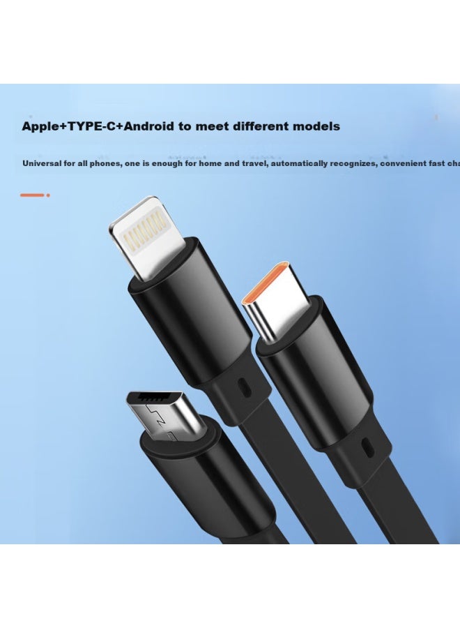 Masentek In-1 Retractable Data Cable Charging Line Fast Charge 66w One Drag Three Multi-head Multi-function Charger Usb For Apple Type-c Android Phone Car Black - Image 2