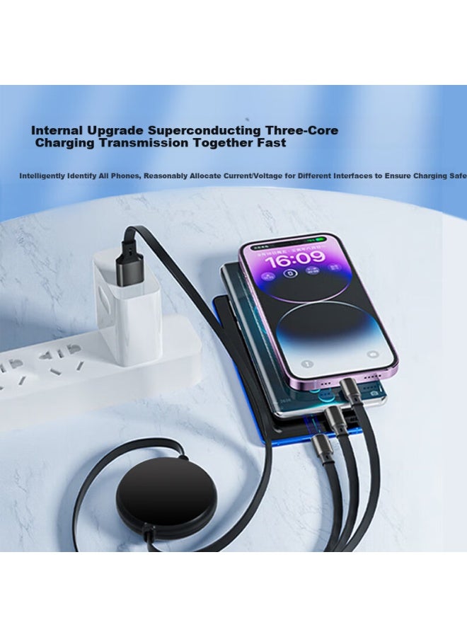 Masentek In-1 Retractable Data Cable Charging Line Fast Charge 66w One Drag Three Multi-head Multi-function Charger Usb For Apple Type-c Android Phone Car Black - Image 3