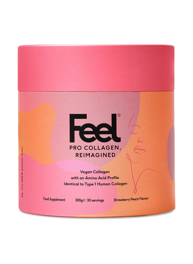 FEEL - Feel Pro Collagen Powder, Strawberry & Peach Flavour Collagen Supplement Drink, Vegan, Anti-Wrinkle Support, Increased Skin Elasticity, Revive and Support Hair And Nail Growth (30 Servings) - Image 1