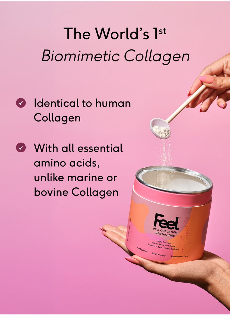 FEEL - Feel Pro Collagen Powder, Strawberry & Peach Flavour Collagen Supplement Drink, Vegan, Anti-Wrinkle Support, Increased Skin Elasticity, Revive and Support Hair And Nail Growth (30 Servings) - Image 1