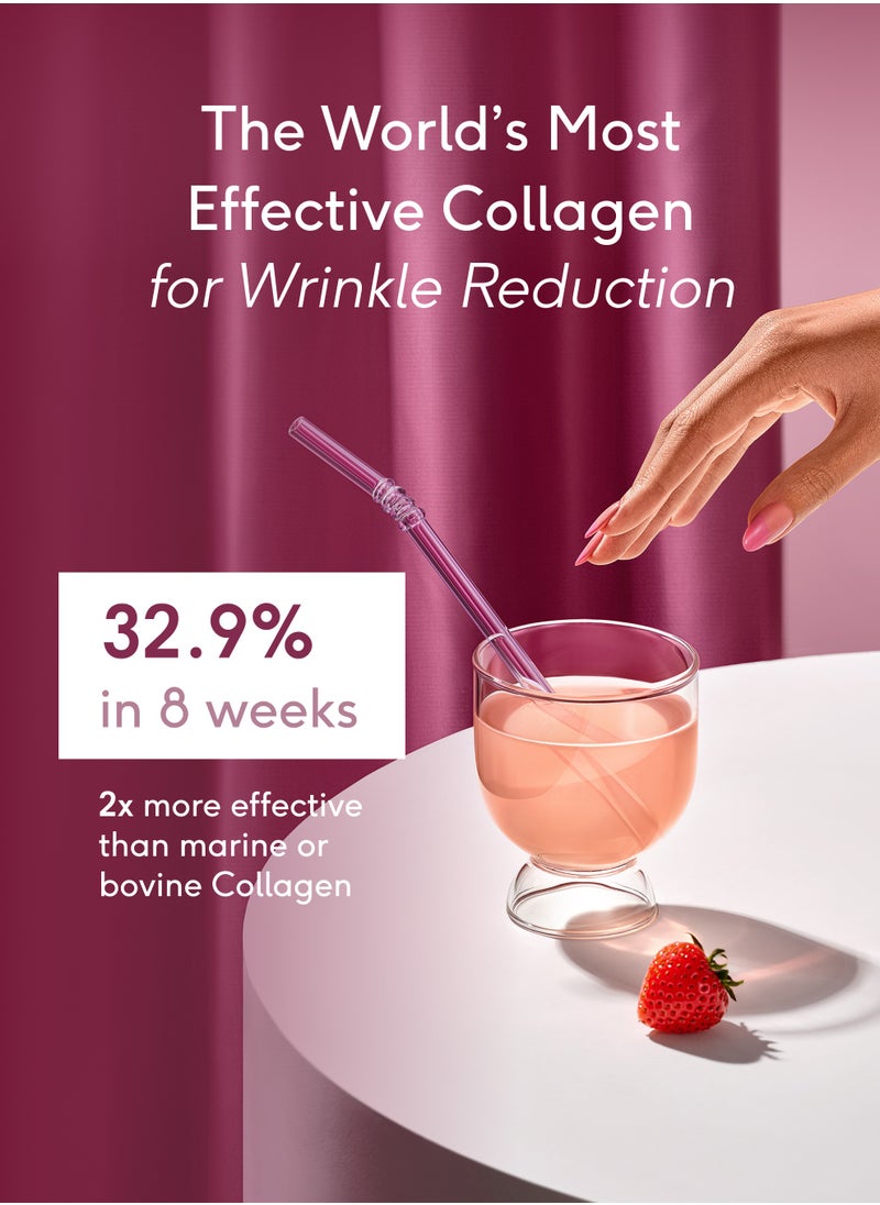 FEEL - Feel Pro Collagen Powder, Strawberry & Peach Flavour Collagen Supplement Drink, Vegan, Anti-Wrinkle Support, Increased Skin Elasticity, Revive and Support Hair And Nail Growth (30 Servings) - Image 1