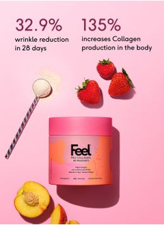 FEEL Feel Pro Collagen Powder, Strawberry & Peach Flavour Collagen Supplement Drink, Vegan, Anti-Wrinkle Support, Increased Skin Elasticity, Revive and Support Hair And Nail Growth (30 Servings)  - Image 3