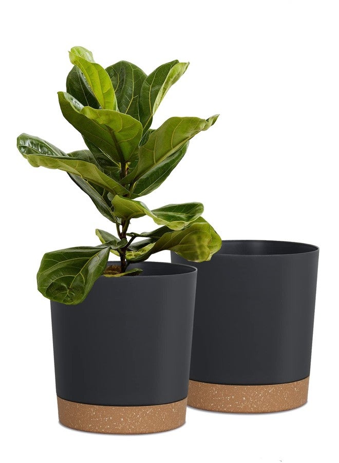 Kubvici 2 Pack 8 inch Planters Pots for Plants Indoor Outdoor Flower Pots with Drainage Holds & Saucer for Garden Home (Black, 8 inch) - Image 1