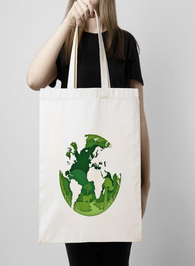 ARTBUG Tote Bag for Women with zip, Aesthetic Canvas tote bag for college girls, office, stylish and reusable - Green Earth - D No - 016 - Image 3
