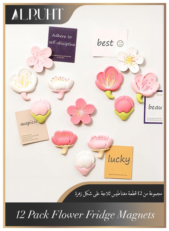 Alruht - 12 Pieces Flower Fridge Magnet, Flower Magnets, Whiteboard Magnets for Office, Home, Kitchen - Image 1