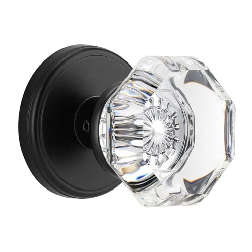 CLCTK Crystal Door Knobs Interior Octagon Passage Round Glass Door Knobs Matte Black Door Knobs for Hall Closet - Image 1