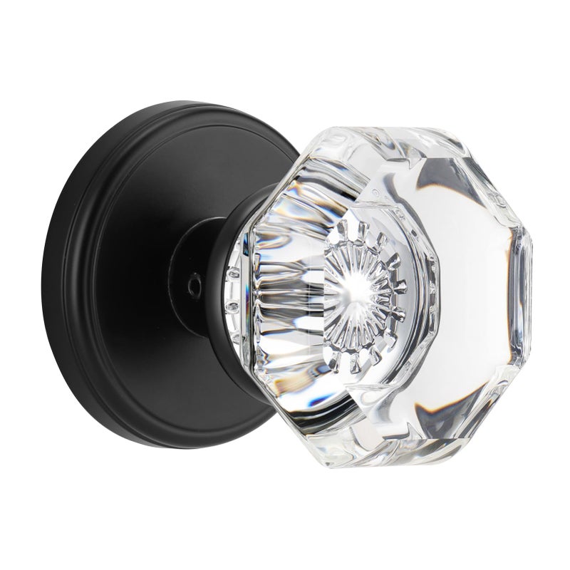 CLCTK Crystal Door Knobs Interior Octagon Passage Round Glass Door Knobs Matte Black Door Knobs for Hall Closet - Image 2