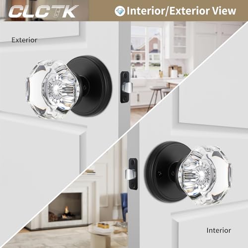 CLCTK Crystal Door Knobs Interior Octagon Passage Round Glass Door Knobs Matte Black Door Knobs for Hall Closet - Image 3