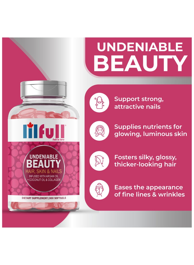 lilfull Hair, Skin & Nails - 300 Softgels | Enriched with Vitamins A, C, D3, E, B1, B2, B6, B9, B12, B7, B5 | Infused with Argan Oil, Coconut Oil & Collagen - Image 4