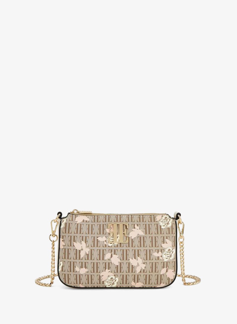 ELLE Floral Monogram Print Crossbody Bag With Chain Strap - Image 1