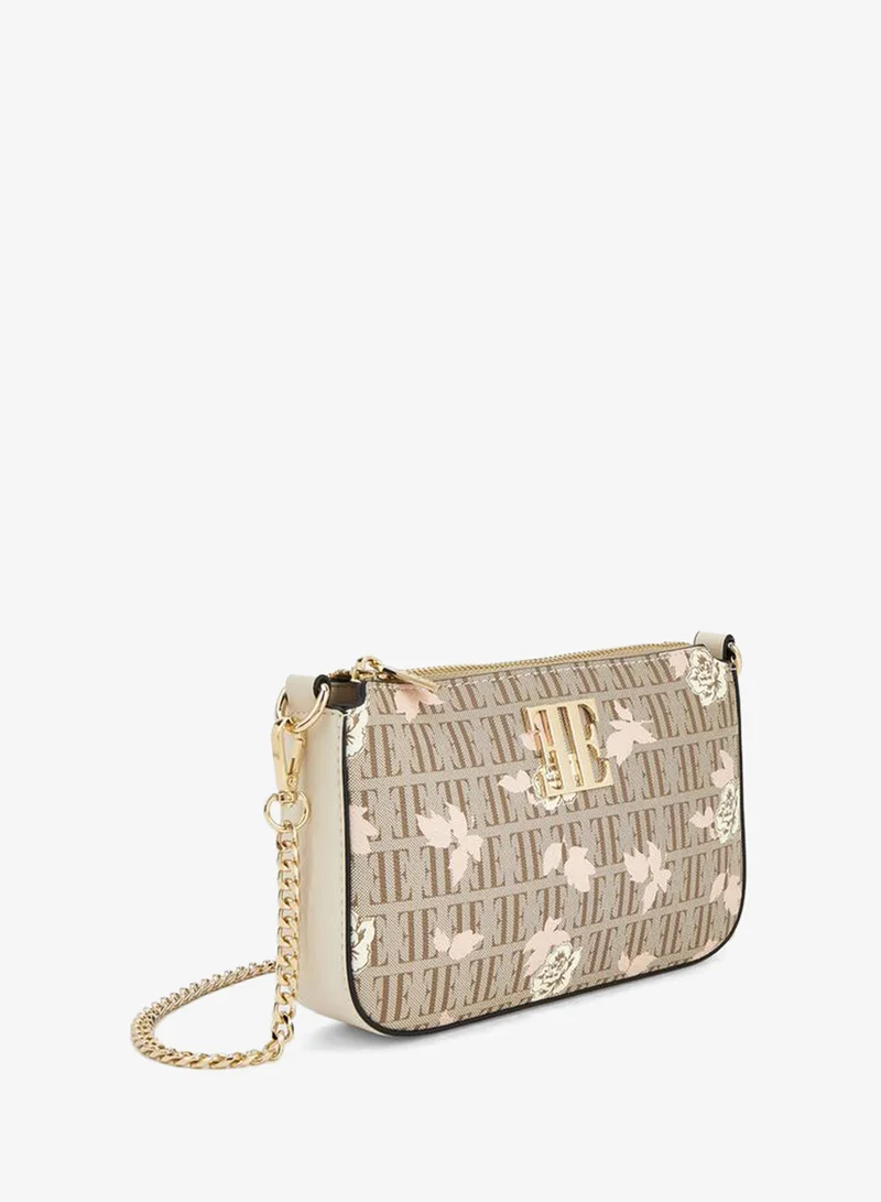 ELLE BEIGE Floral Monogram Print Crossbody Bag With Chain Strap for Women | Best Price UAE