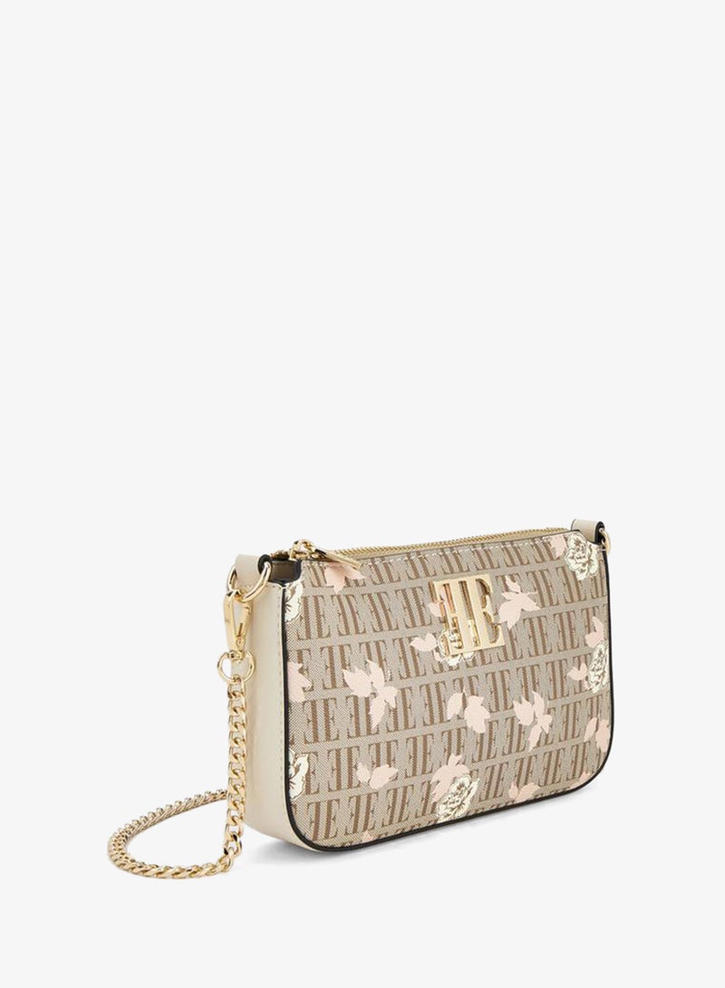 ELLE Floral Monogram Print Crossbody Bag With Chain Strap - Image 3