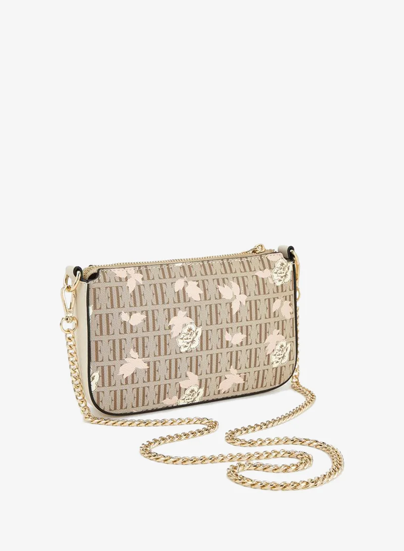 ELLE BEIGE Floral Monogram Print Crossbody Bag With Chain Strap for Women | Best Price UAE