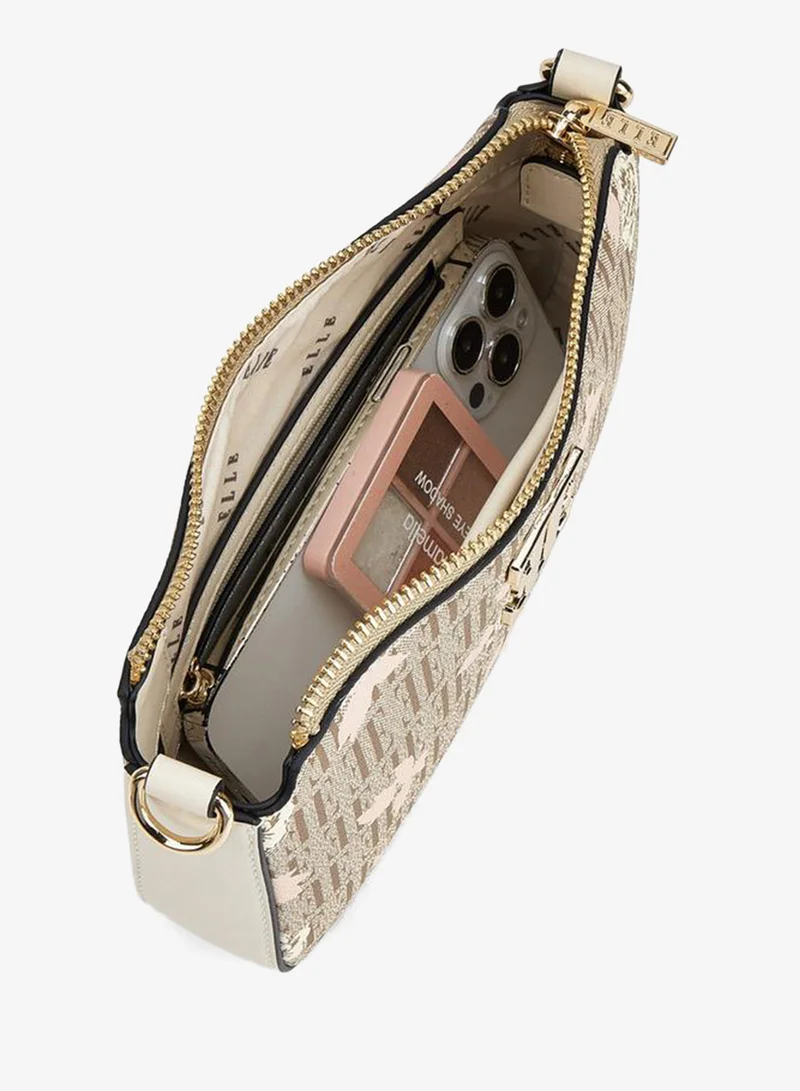 ELLE BEIGE Floral Monogram Print Crossbody Bag With Chain Strap for Women | Best Price UAE