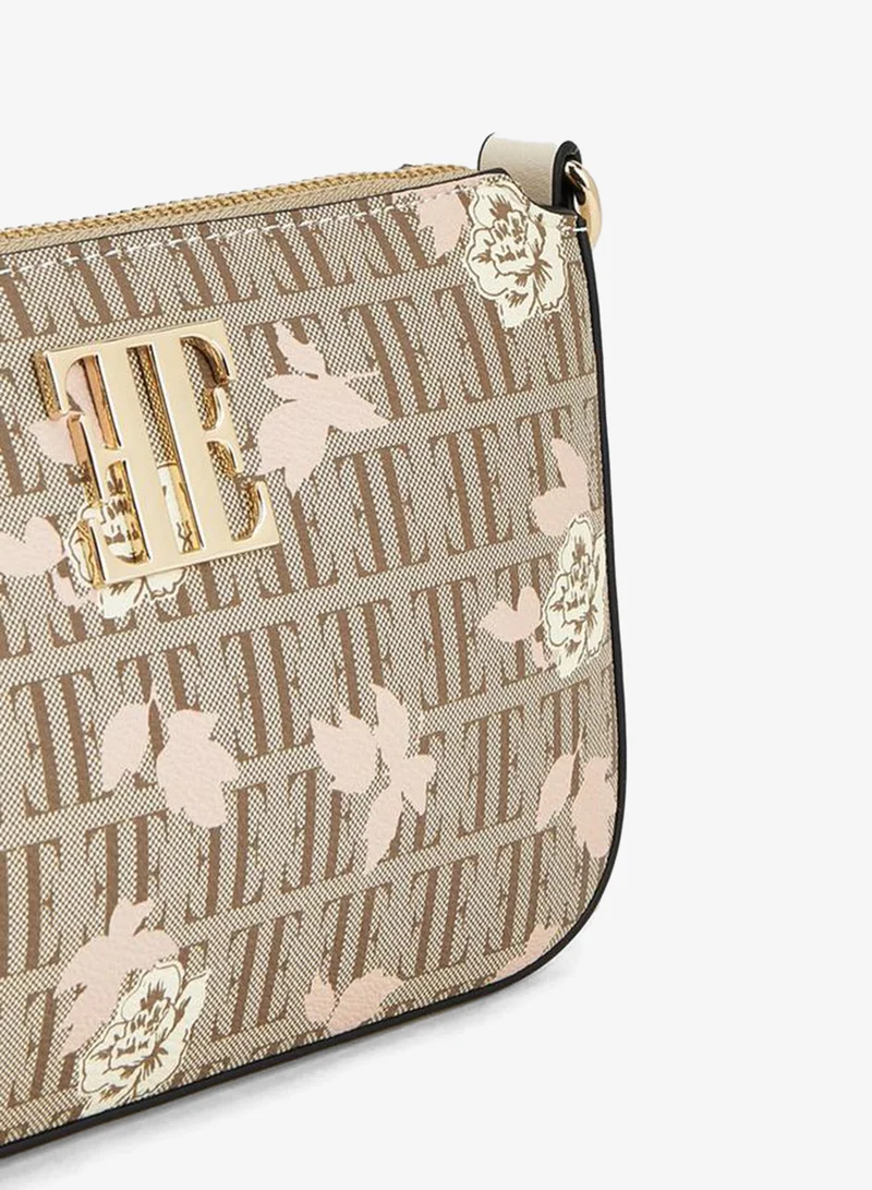 ELLE BEIGE Floral Monogram Print Crossbody Bag With Chain Strap for Women | Best Price UAE