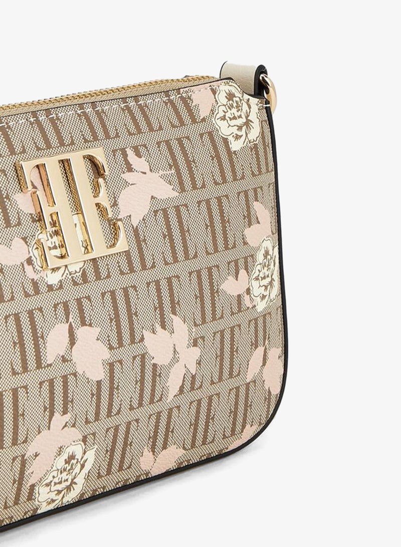 ELLE Floral Monogram Print Crossbody Bag With Chain Strap - Image 4