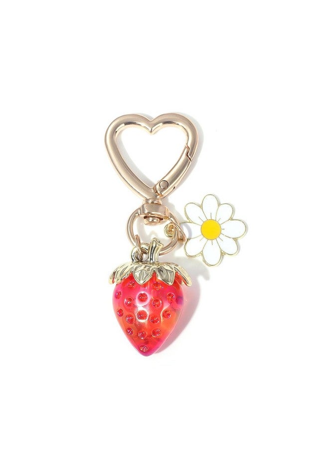 PALAY Strawberry Bag Charms Keychain with Gift Box Metal Heart Flower Daisy Cute Strawberry Key Chain Car Accessories Bag Charms for Handbags Purse Unique Birthday Gifts for Women,Girls,Black - Image 1