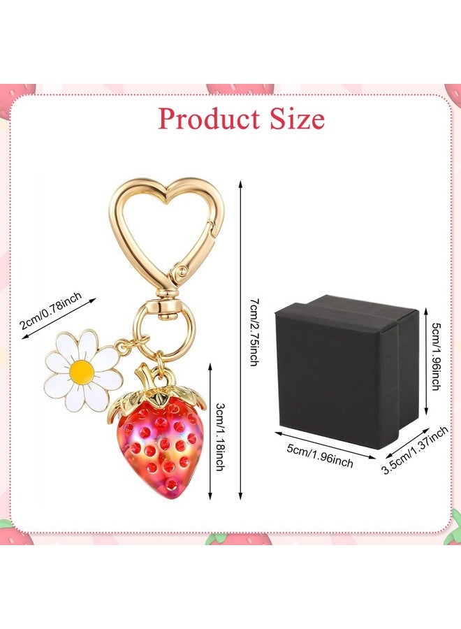 PALAY Strawberry Bag Charms Keychain with Gift Box Metal Heart Flower Daisy Cute Strawberry Key Chain Car Accessories Bag Charms for Handbags Purse Unique Birthday Gifts for Women,Girls,Black - Image 2