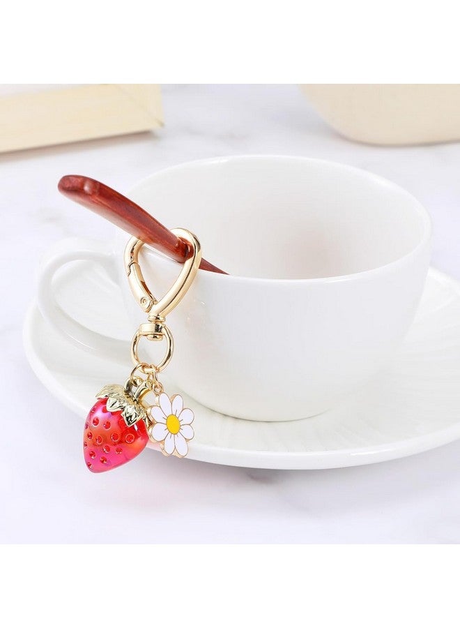 PALAY Strawberry Bag Charms Keychain with Gift Box Metal Heart Flower Daisy Cute Strawberry Key Chain Car Accessories Bag Charms for Handbags Purse Unique Birthday Gifts for Women,Girls,Black - Image 4