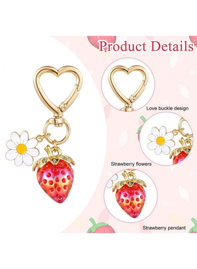 PALAY Strawberry Bag Charms Keychain with Gift Box Metal Heart Flower Daisy Cute Strawberry Key Chain Car Accessories Bag Charms for Handbags Purse Unique Birthday Gifts for Women,Girls,Black - Image 3