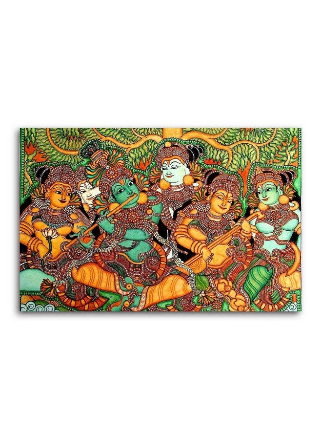 PIXELARTZ Kerala Mural Art Canvas Painting | Kerala Painting Wall Decoration, Kerala Mural Canvas Painting, Wall Decor - (35x23 Inches, Large) (Unframed) - Image 1