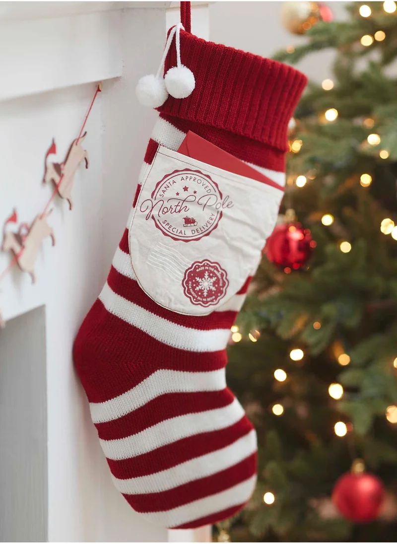 Ginger Ray Knitted Stocking With Pocket For Letter From Santa