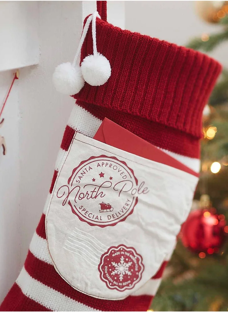 Ginger Ray Knitted Stocking With Pocket For Letter From Santa