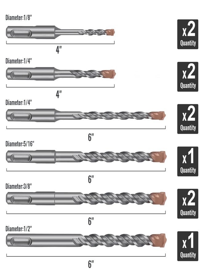 مجموعة رؤوس مثقاب المطرقة الدوارة SDS Plus (عبوة من 10 قطع - 1/8 بوصة، 1/4 بوصة، 5/16 بوصة، 3/8 بوصة، و1/2 بوصة) ذات رؤوس من الكربيد - مثالية للحفر في الخرسانة والأسمنت والحجر والطوب وأواني السيراميك والمزيد! - Image 3