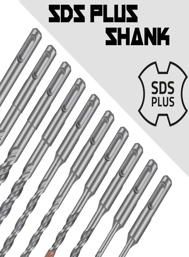 مجموعة رؤوس مثقاب المطرقة الدوارة SDS Plus (عبوة من 10 قطع - 1/8 بوصة، 1/4 بوصة، 5/16 بوصة، 3/8 بوصة، و1/2 بوصة) ذات رؤوس من الكربيد - مثالية للحفر في الخرسانة والأسمنت والحجر والطوب وأواني السيراميك والمزيد! - Image 2