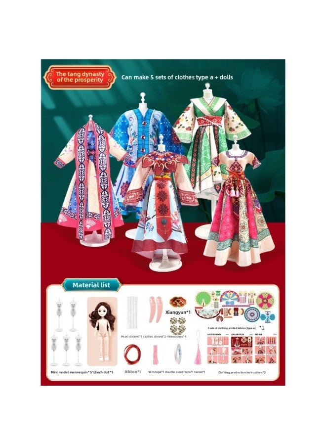 Loquat Girl's Birthday Gift Clothing Design DIY Children's 9 Hanfu Guofeng Handmade Toy 7 Dress-up Doll 80 Years Old 10-Specification:The Tang Dynasty Of The Shengshi 【can Make 5 Sets Of Ancient Costumes + - Image 1