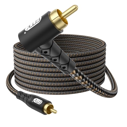 EMK 90 Degree RCA Subwoofer Cable 24K Gold-Plated Connector Nylon Braided Double Shielded – Support Digital & Analog Signals for Amplifier, Home Theater, Hi-Fi System,Subwoofer Black/15ft/5m - Image 1