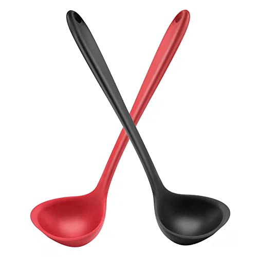 Armrouns 12" Silicone Ladle Spoon Set of 2, Long handle soup spoons Seamless & Nonstick, Heat resistant 600 °F Kitchen Soup Ladles for Cooking. - Image 1