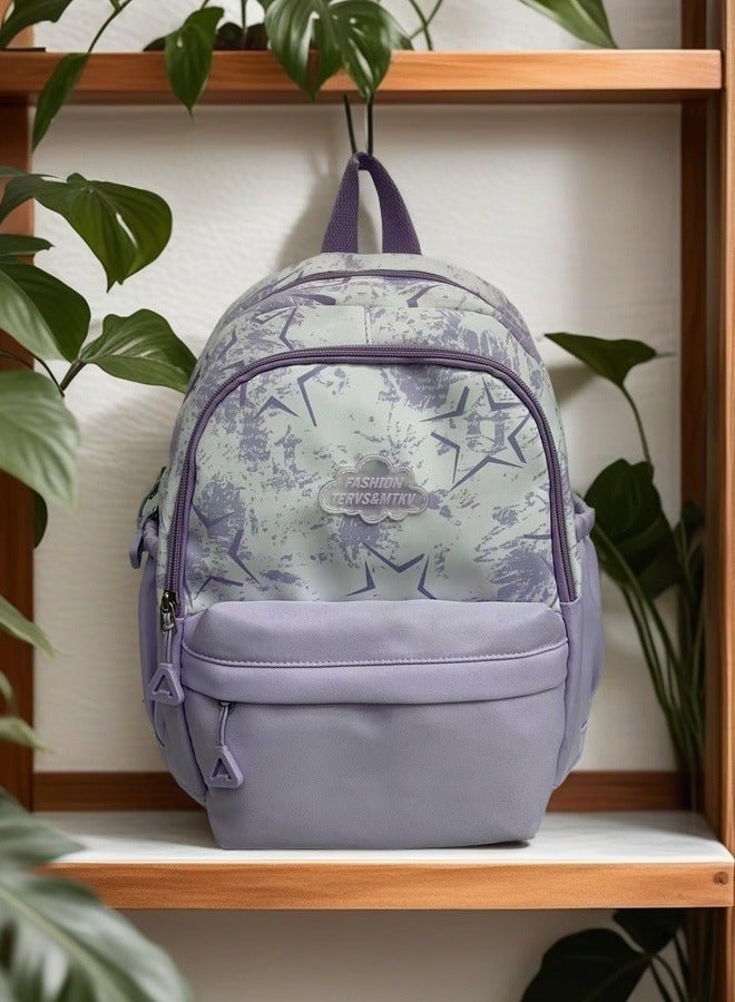 FASHION Trendy Lavender Star - Print Ergonomic Student Backpack Anti-wear And Waterproof Fabric, Multi-Pocket Layered Design Backpack, School Bag.  - Image 1